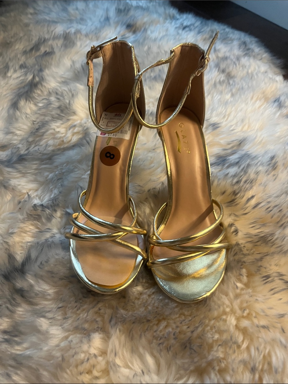 Sexy Glaze Metallic Gold Strappy Ankle-Heel Sandals